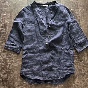100% Linen Button-Up Shirt Navy Blue